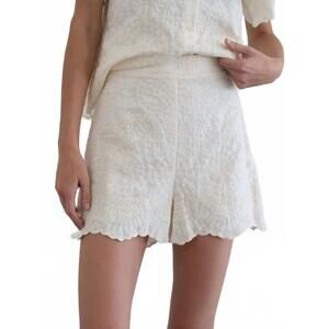 NEW ELLE GREY embroidered scalloped hem shorts in white